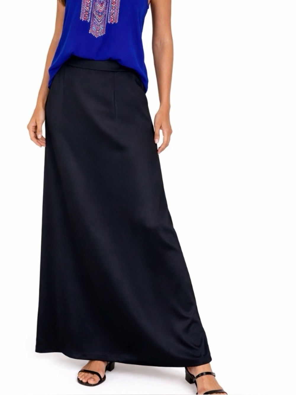 Alex Evenings black skirt maxi side zip satiny SZ 8 formal semi formal long